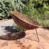 Vintage 1950s rattan and wrought iron basket armchair