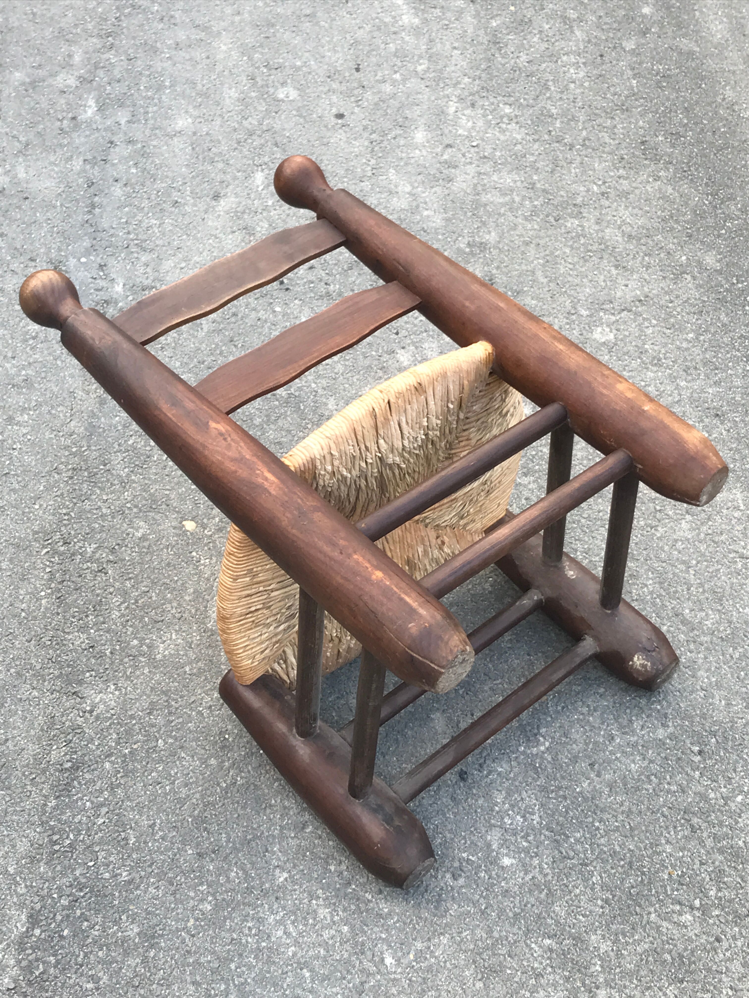 Low chair oak and straw vintage 1950