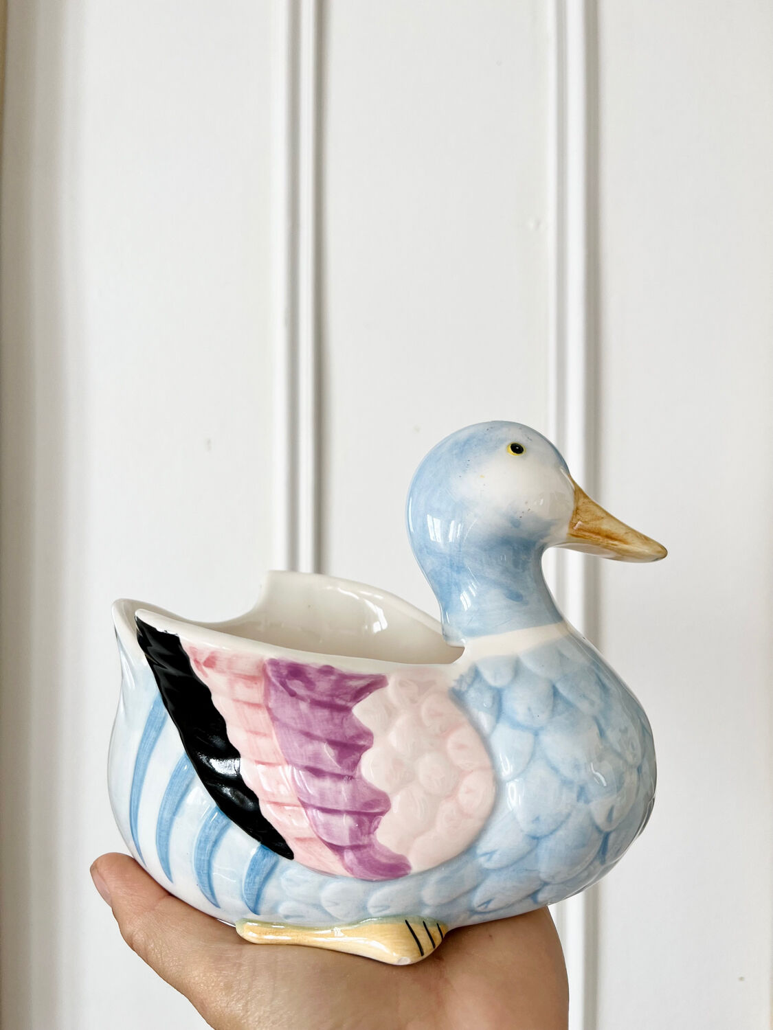 Hand-painted ceramic duck pot cover