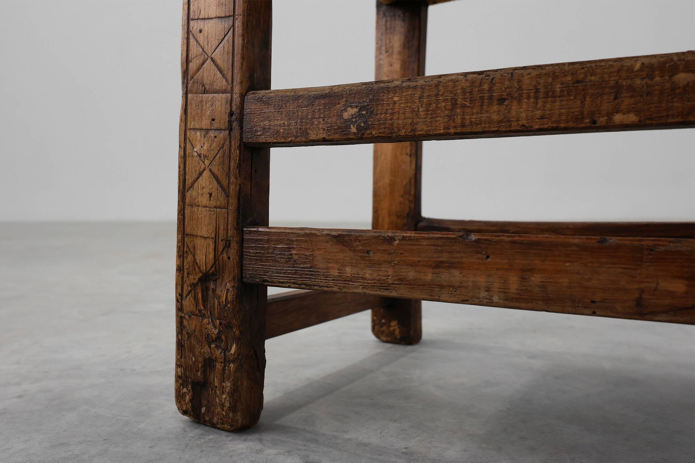 19th Century Spanish Hand-Carved oak Side Chair with Velour Seat