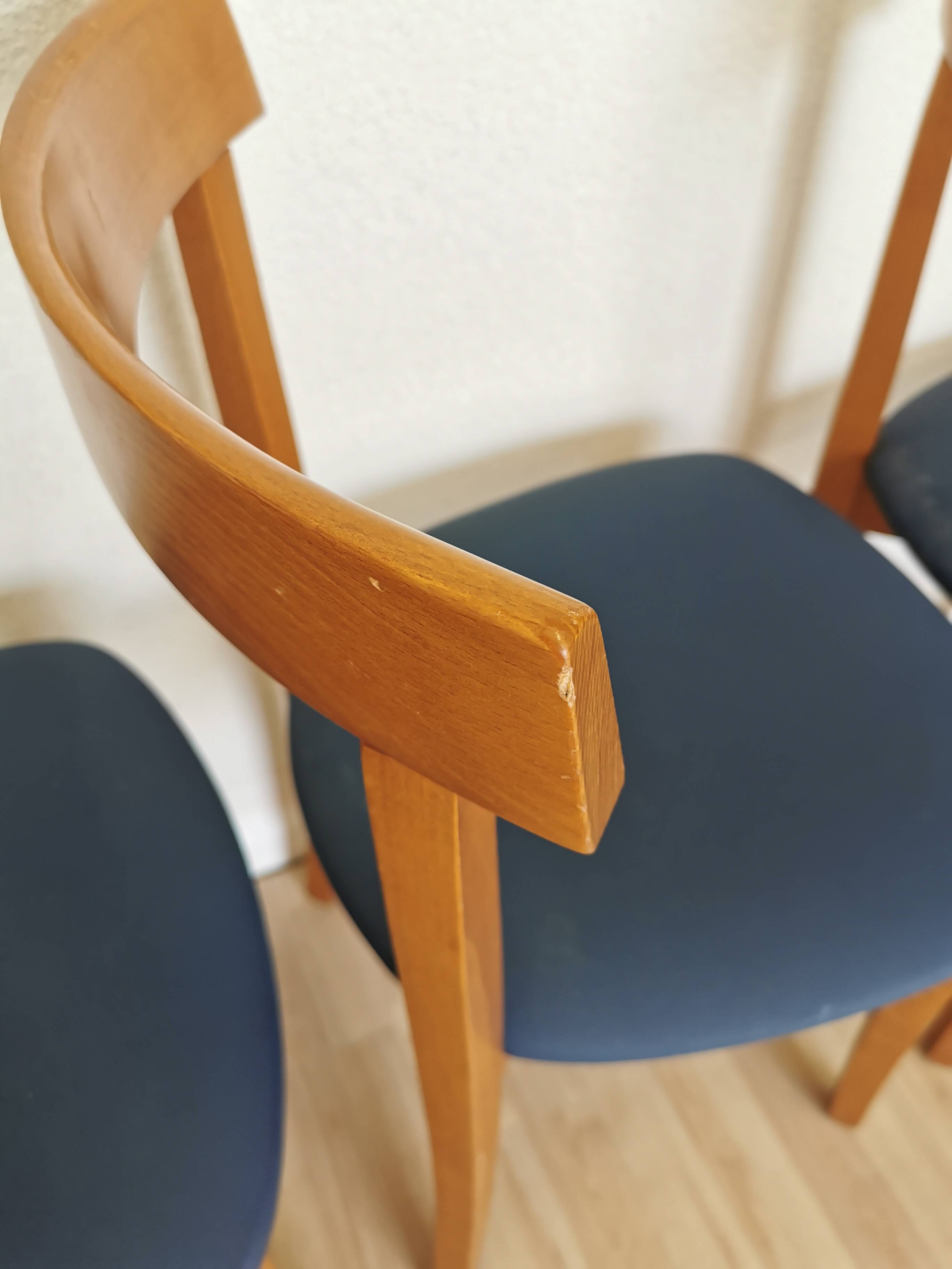 Set of 4 Calligaris Dining Chairs: Mid-Century Italian Design, Blue Fabric