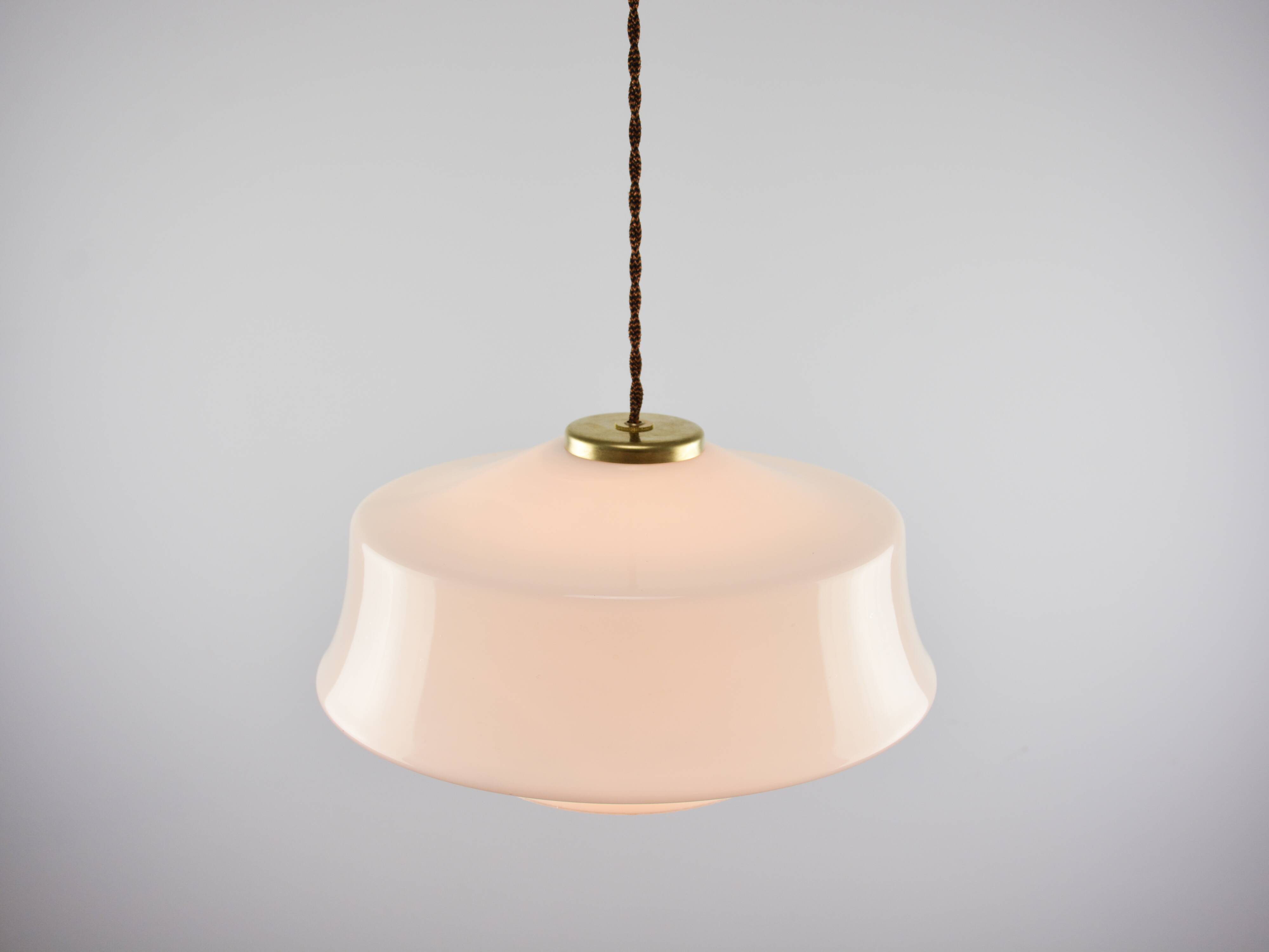 Vintage Mid-Century Modern White Glass Pendant Lamp