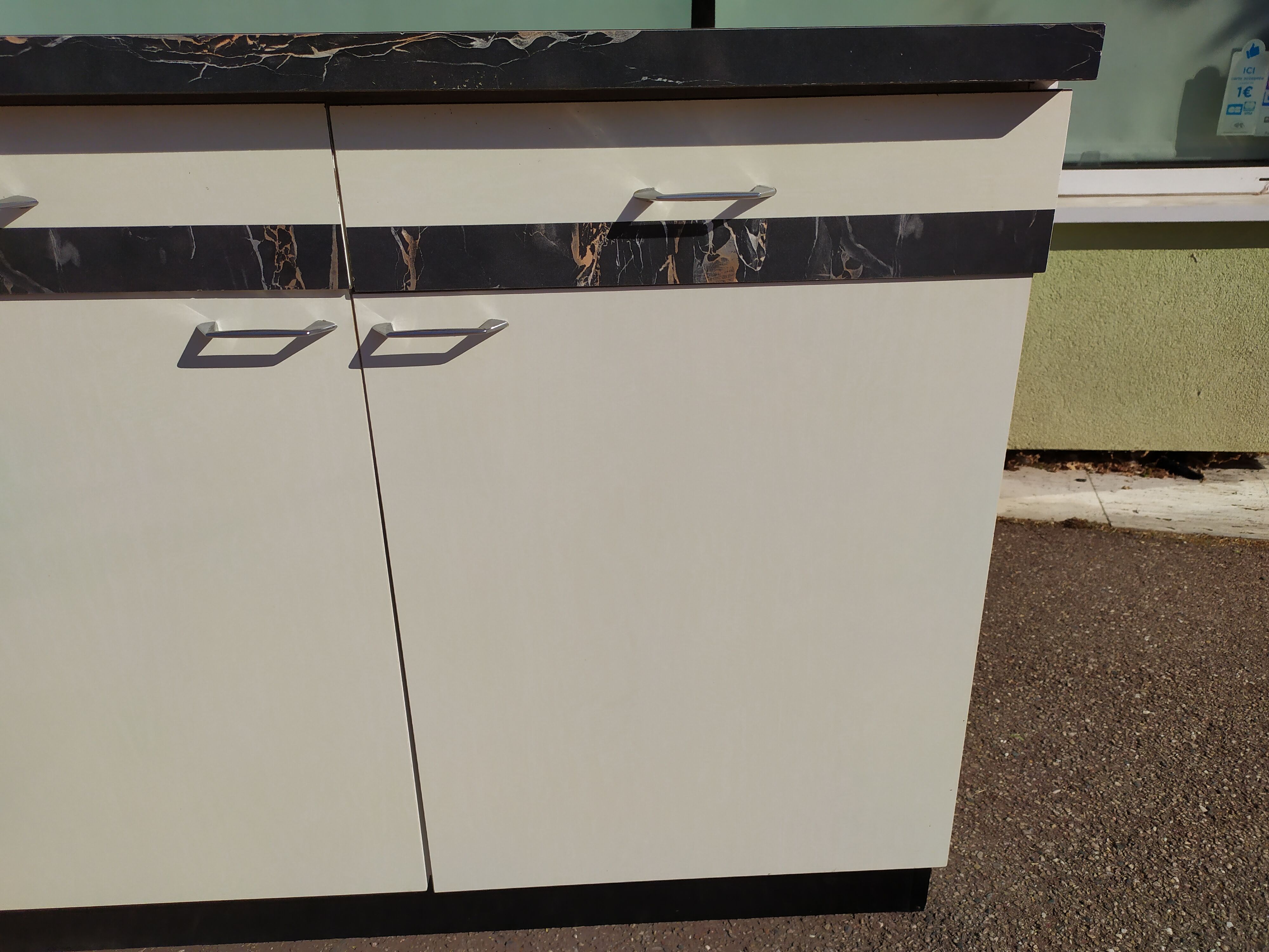 Buffet bahut de cuisine en formica marbre noir - vintage
