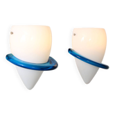 1990s Pair of “Blue Swan” wall lamps by Tinu Aufiero for Venini, Italy