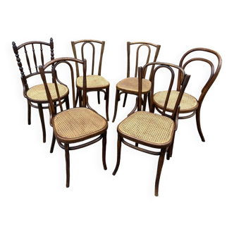 6 chaises bistrot viennoise bois courbé type thonet fischel dépareillées
