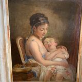 French school of the 19th century. mother and daughter. oil on canvas framed