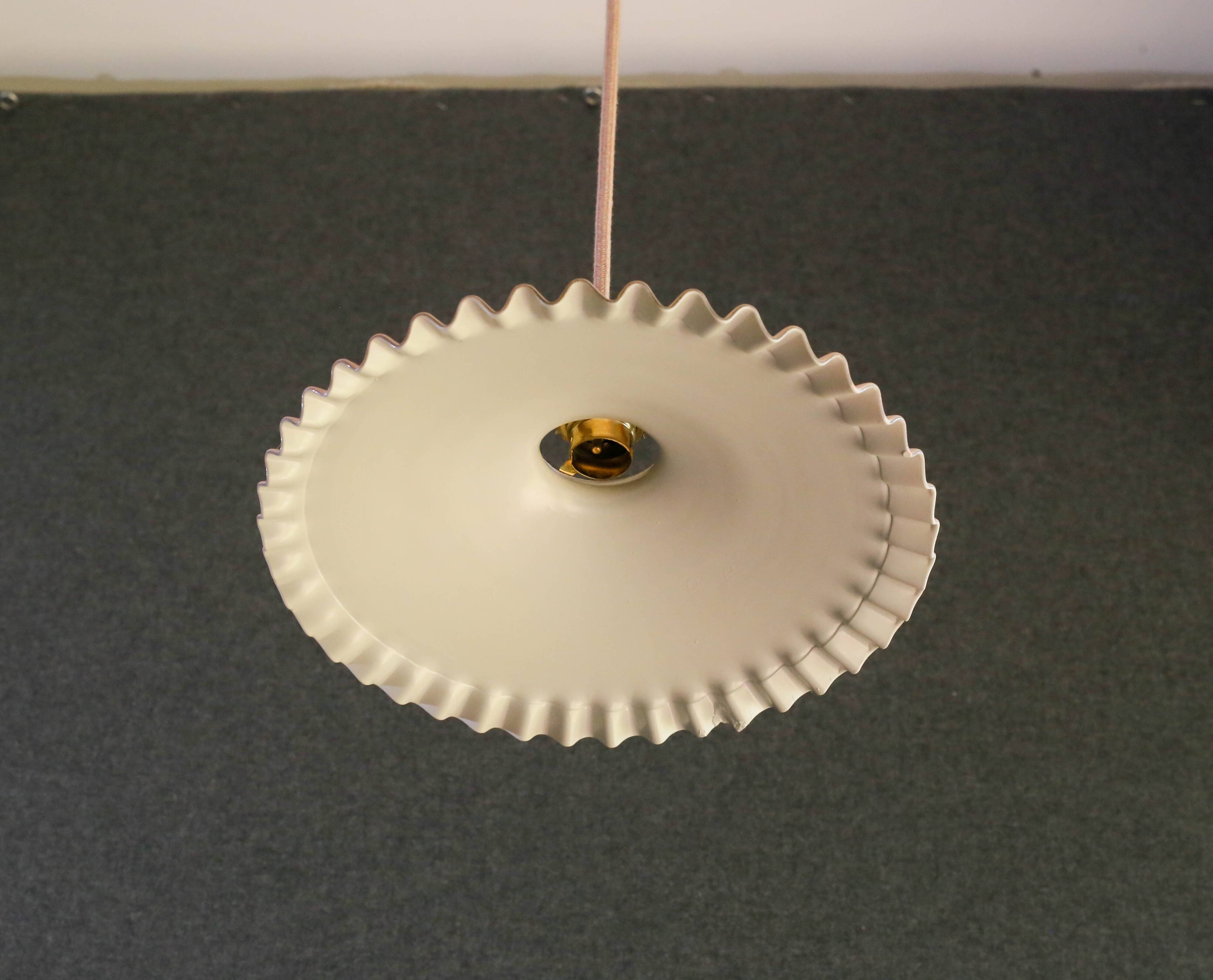 Opaline pendant light in pink and white painted glass, delivered with new cable and socket