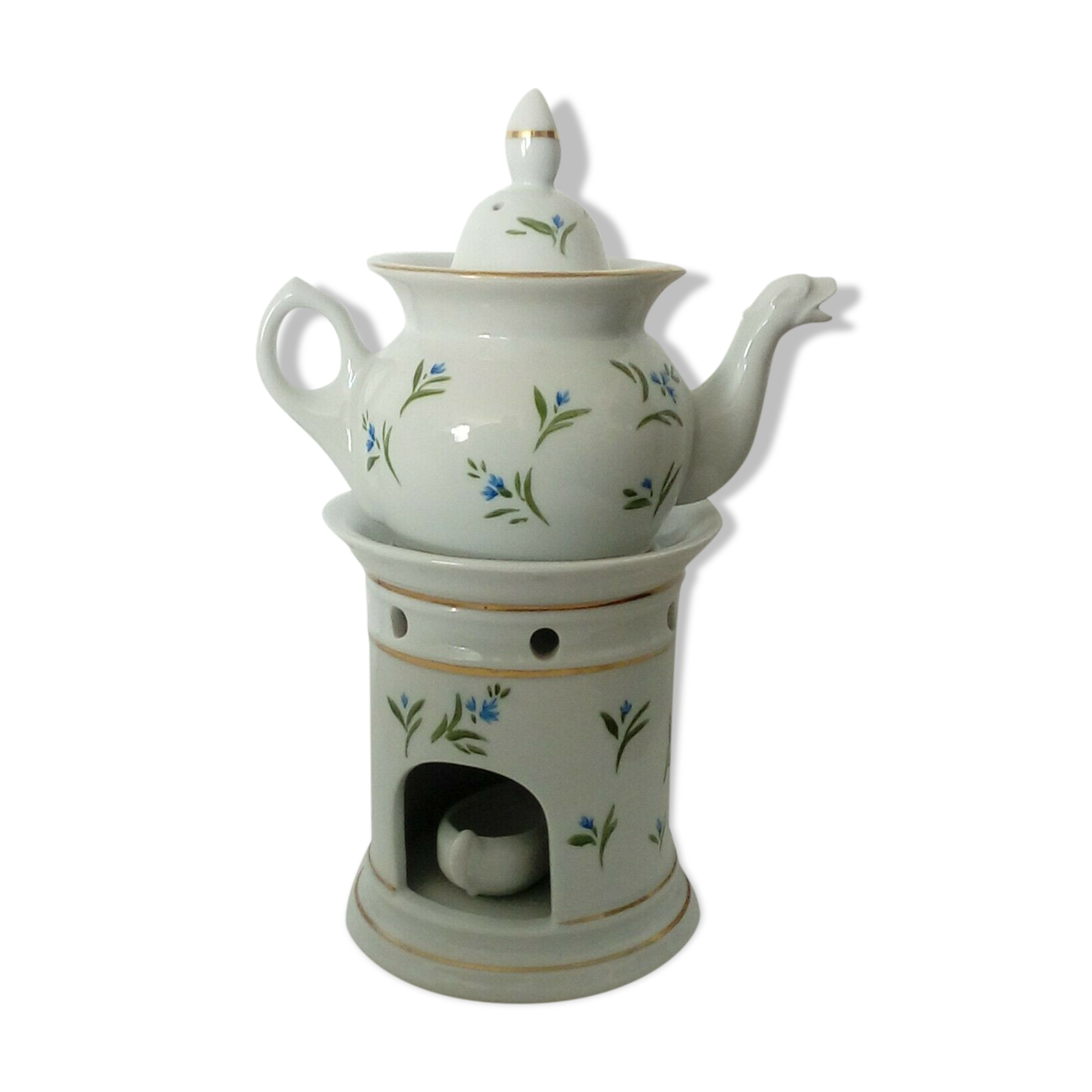 Tisaniere in porcelain decor with bleuts