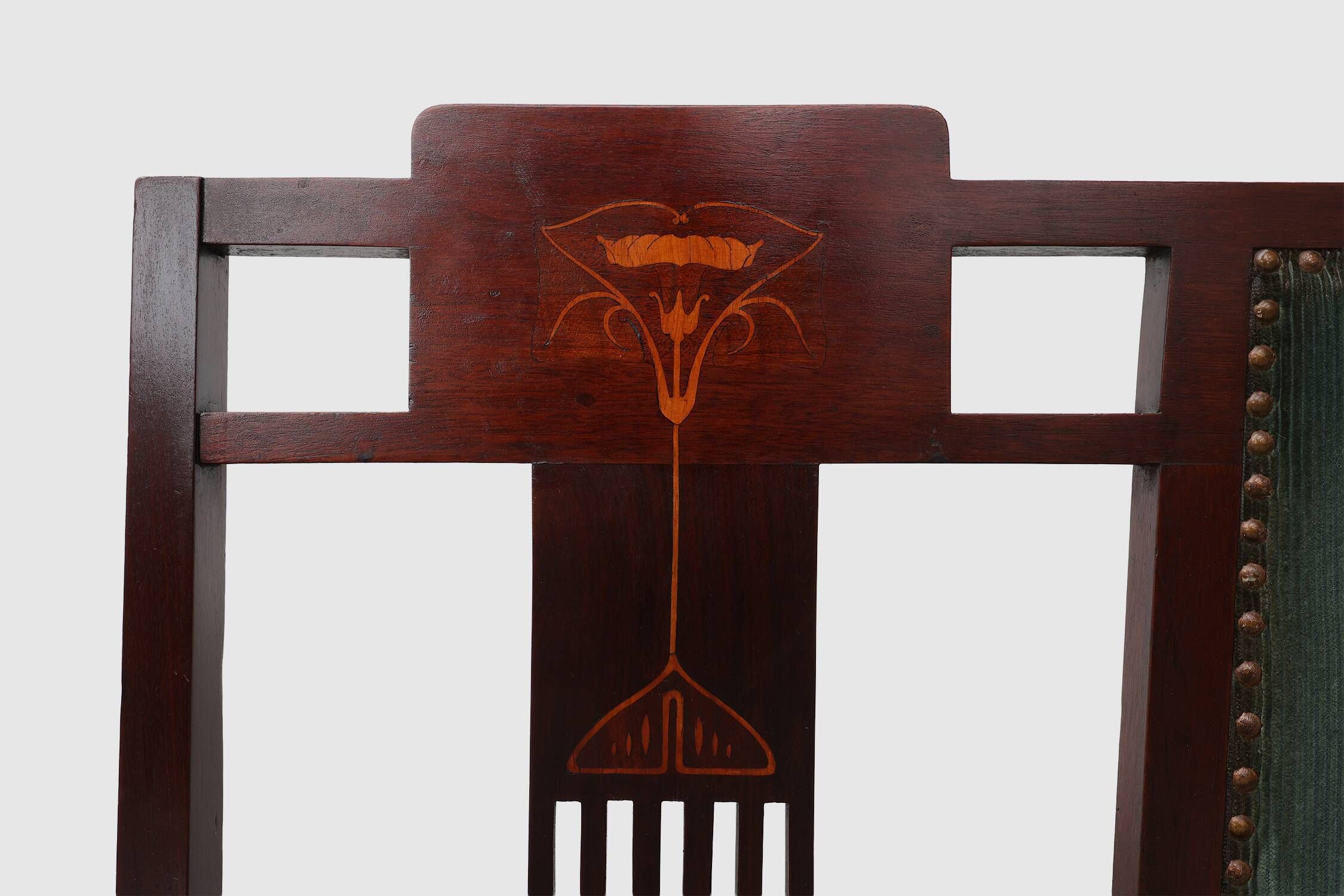 Art Nouveau Walnut Settee with Floral Marquetry, Belgium, ca. 1900