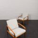 Pair of Kai Kristiansen Paperknife lounge chairs in teak and natural wool