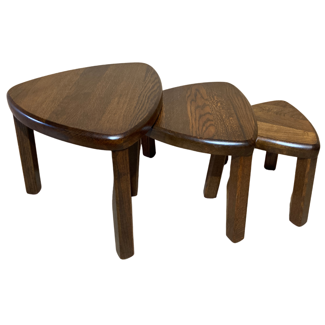 Brutalist oak organic curved oval side or nesting tables, Dutch ca 1960