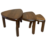 Brutalist oak organic curved oval side or nesting tables, Dutch ca 1960