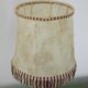 French Mid Century Round Turned Wood Table Lamp With Hide Skin Shade 4025