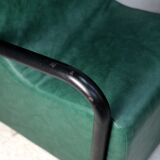 Pair of armrest heaters. Steel and green imitation leather. France, circa 1980