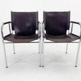 Pair of 1970s Vintage Hans Eichenberger Leather & Chrome Lounge Chairs, Labeled
