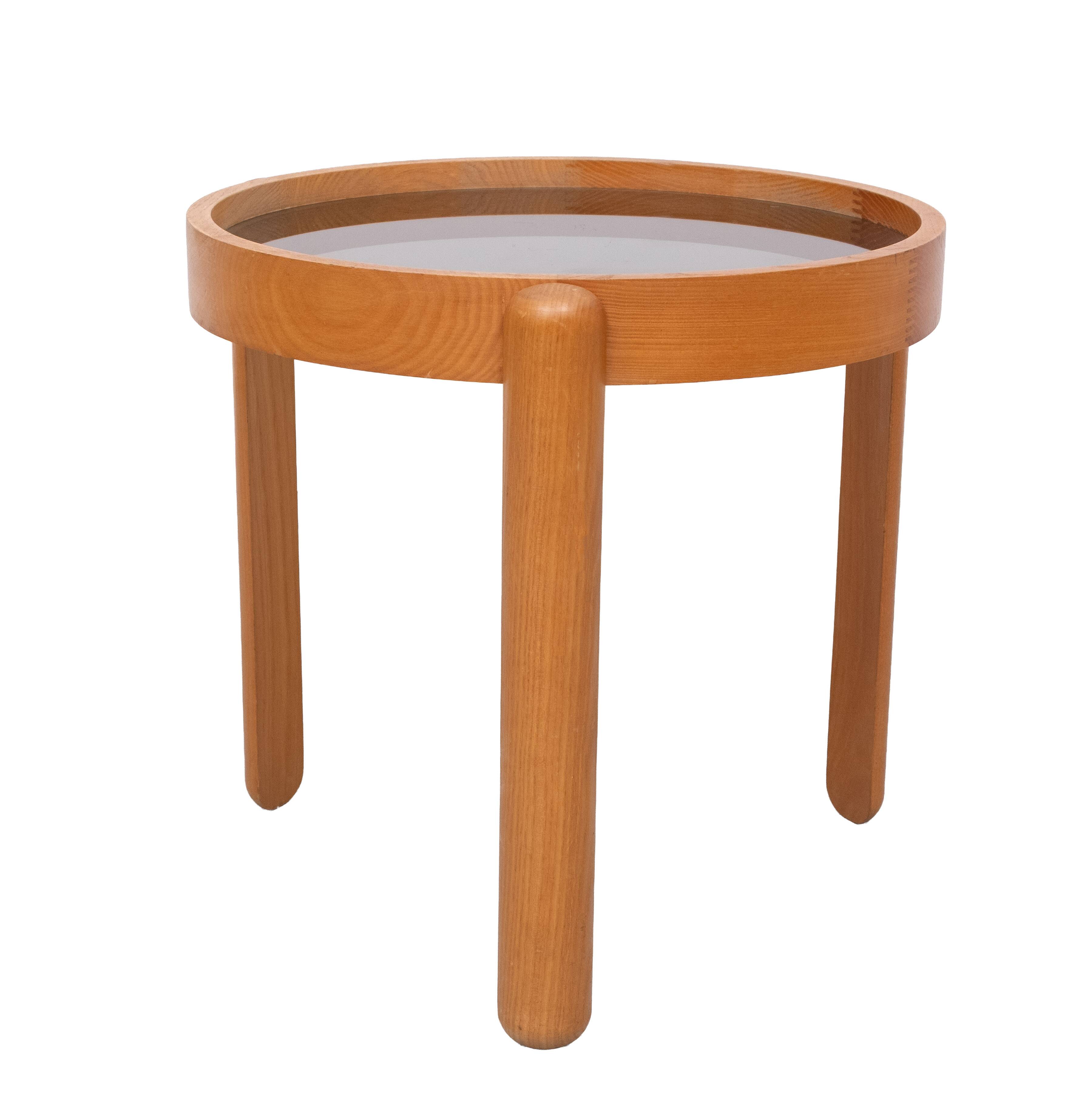Porada Arredi Beechwood Smoked Glass side tables 1970s Italy