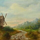 Oil on Canvas “The Mill” by N. Okolowicz – Early 20th Century