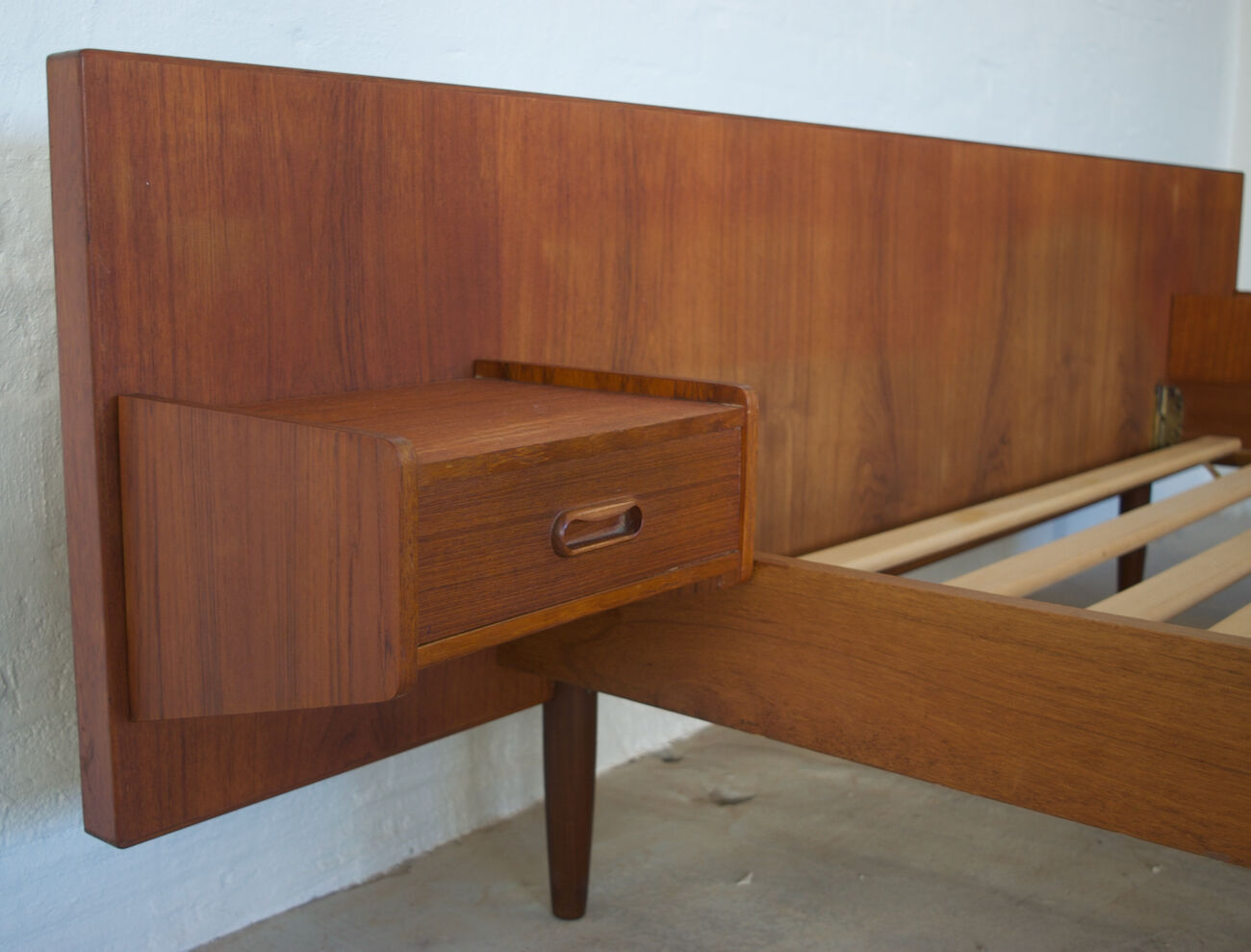 Danish Mid-Century Teak Floating Double Bed, 1950's.