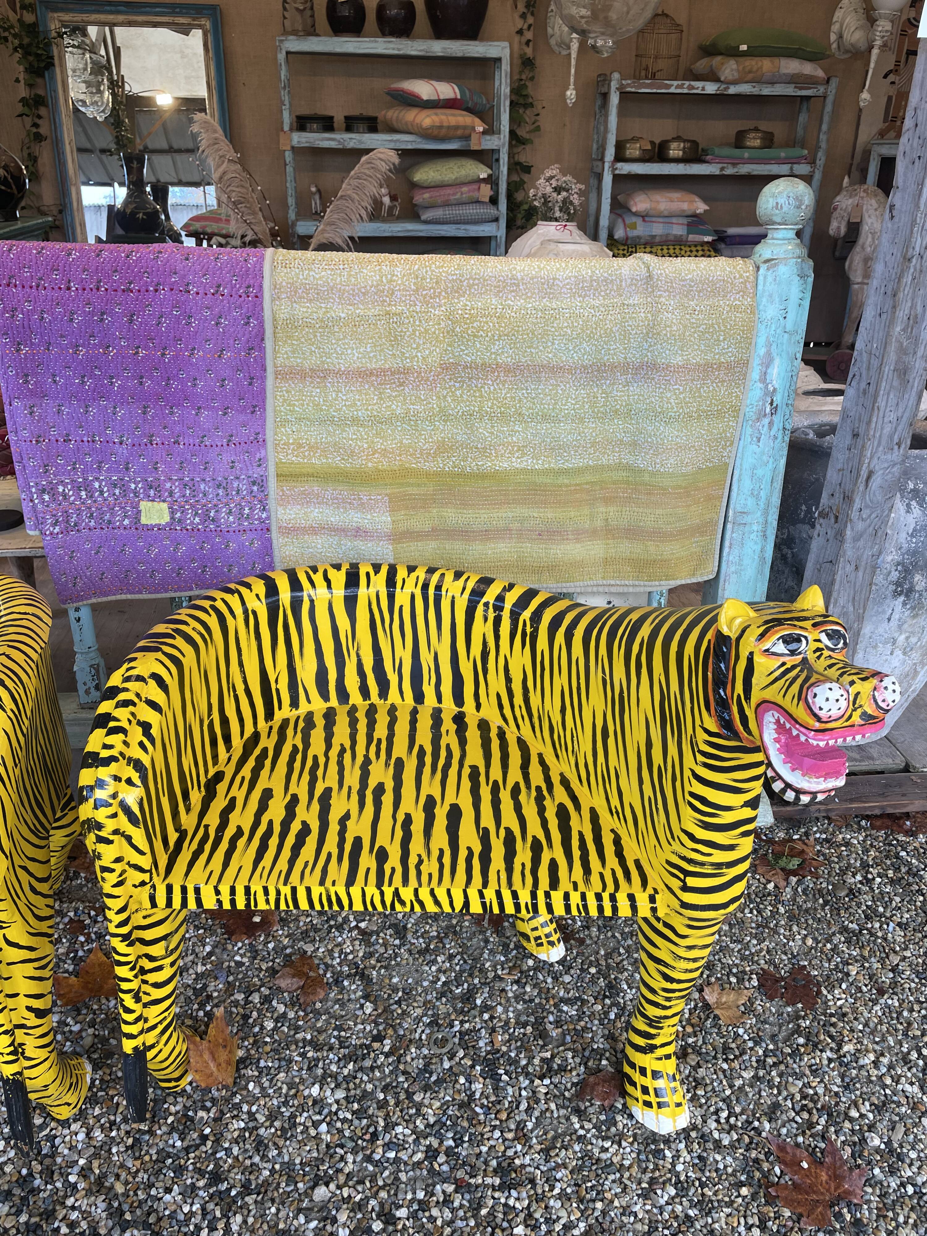 Painted wooden tiger chair