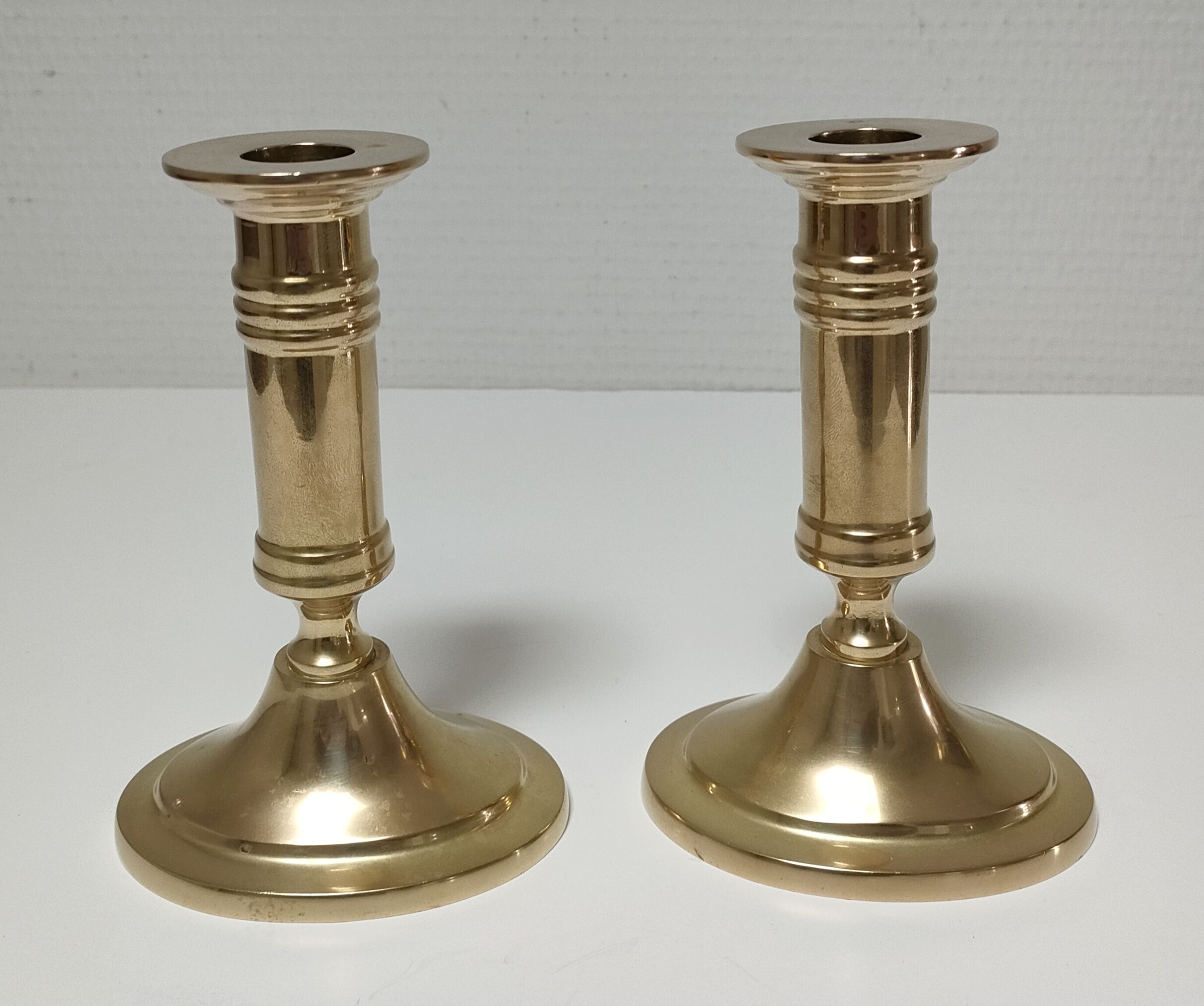 Pair of solid scandinavian danish handmade brass candle holders vintage
