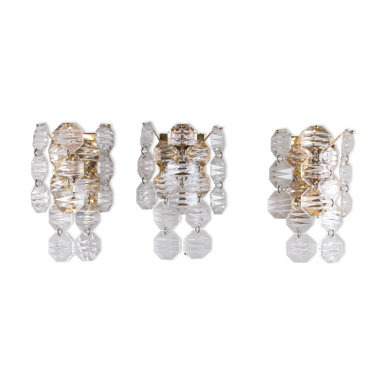 Crystal Wall Lamps set of 3 by J.T. Kalmar, 1960s