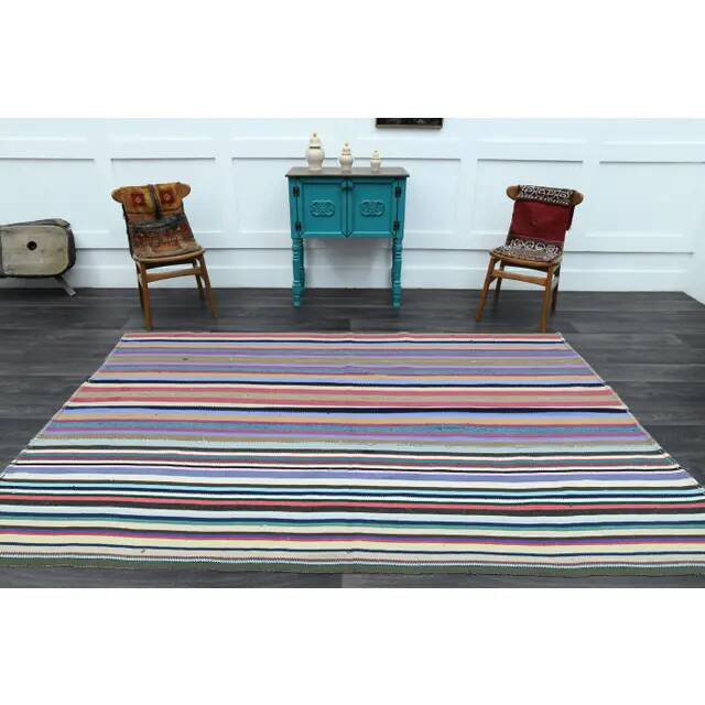 1970s Vintage Turkish Oushak Handmade Wool Cotton Blue Area Rug 179x276