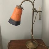 Bronze lamp with tulip in glass paste signed Vianne