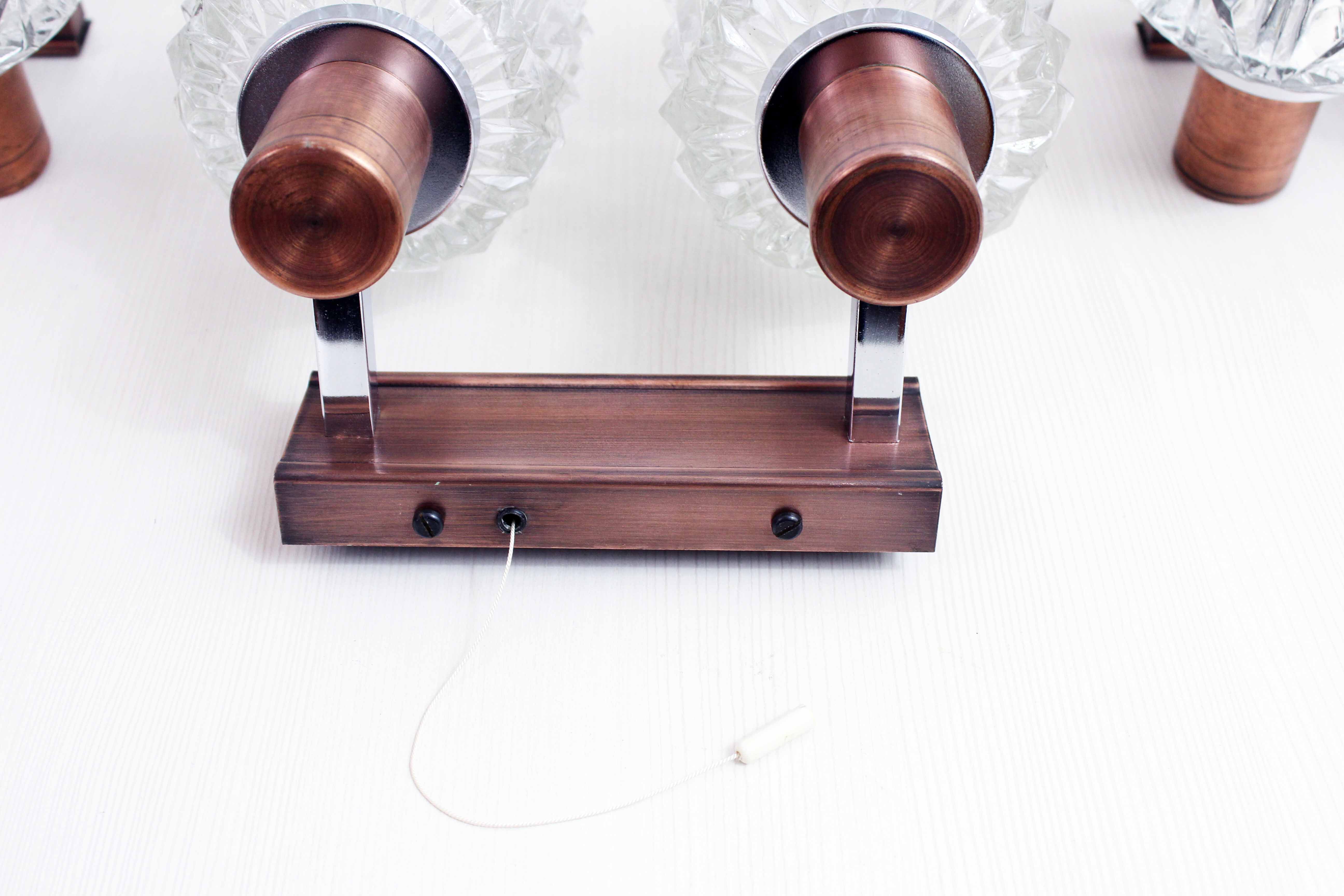 Set de 3 appliques en cuivre et verre