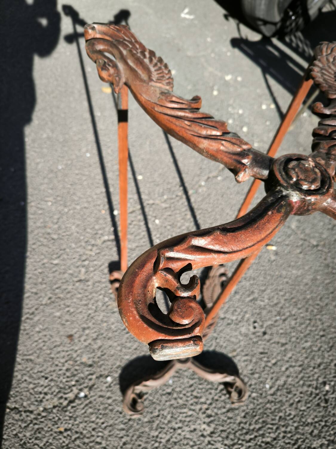 Cast iron and marble swan-neck coffee table
