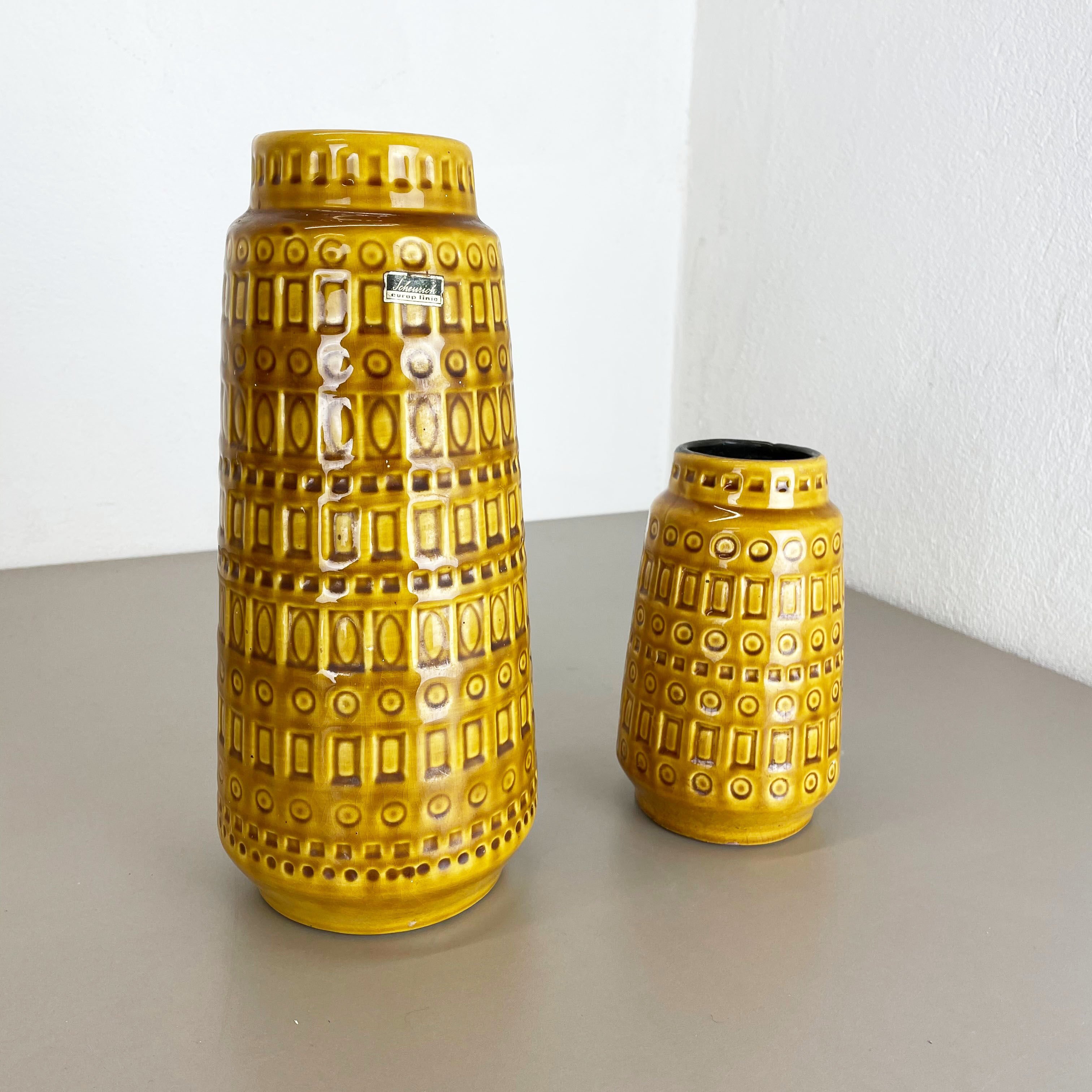 Set of two pottery fat lava vases "ochre" by scheurich, germany, 1970s