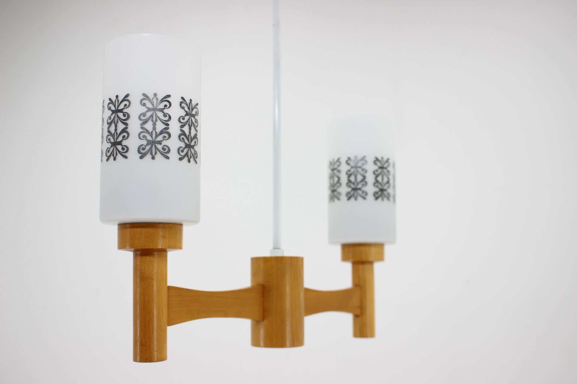 1980s wood and glass pendant light, Czechoslovakia