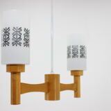 1980s wood and glass pendant light, Czechoslovakia