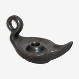 Bougeoir rat-de-cave noir mat en céramique années 50