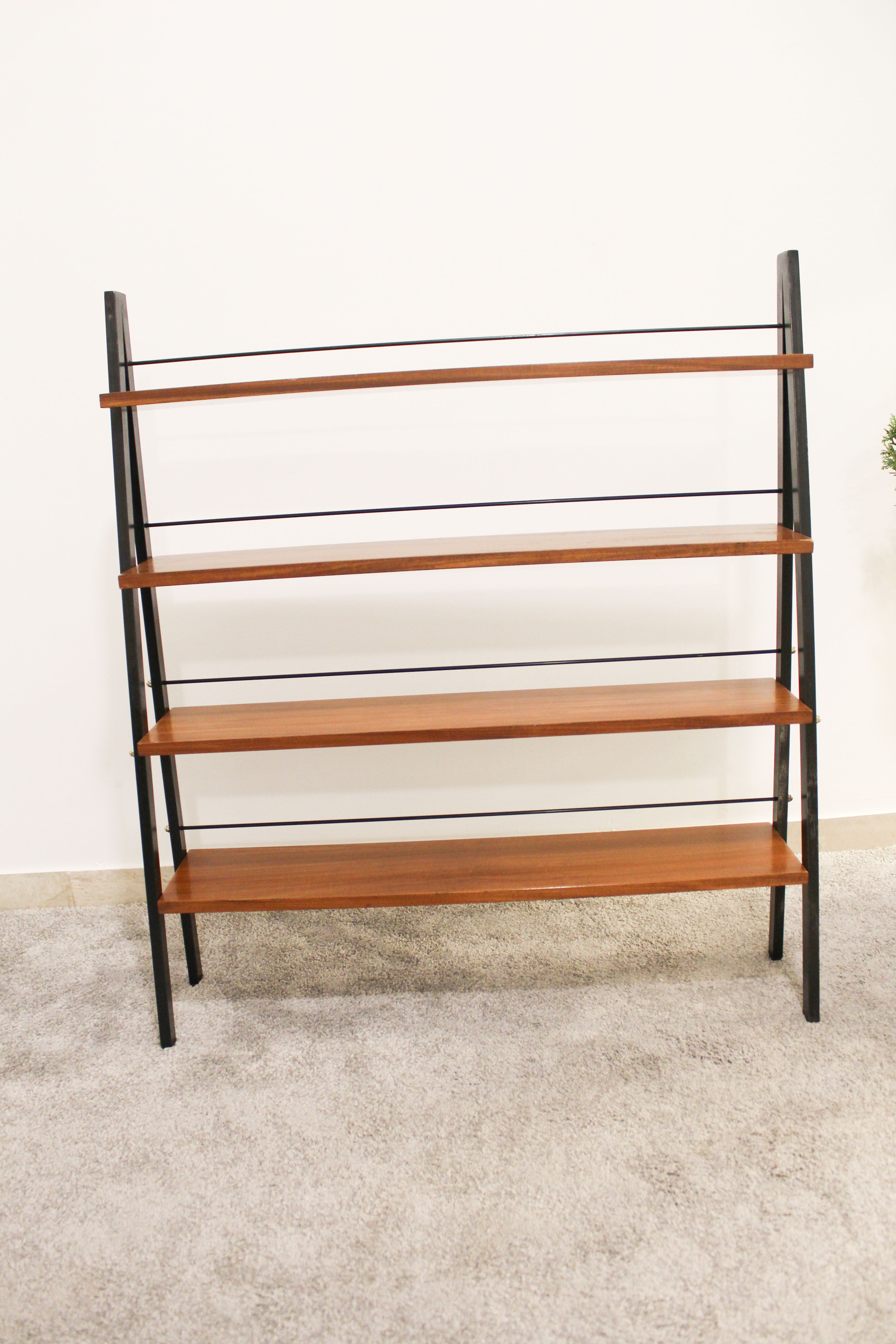 Scandinavian ladder shelves in teak and iron, Italy 50s