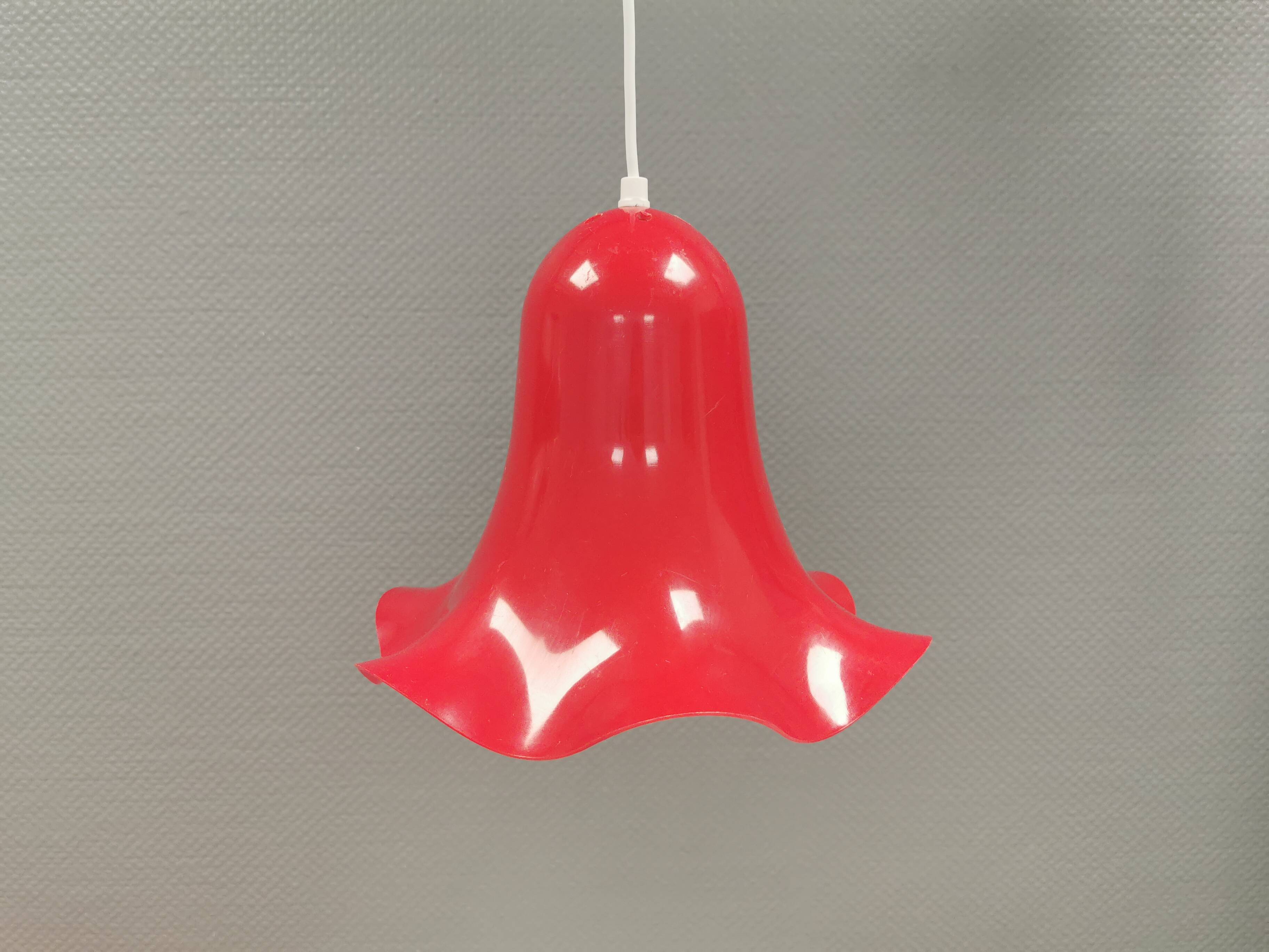 Red vintage hanging lamp made from ABC plastic. Denmark 1980s