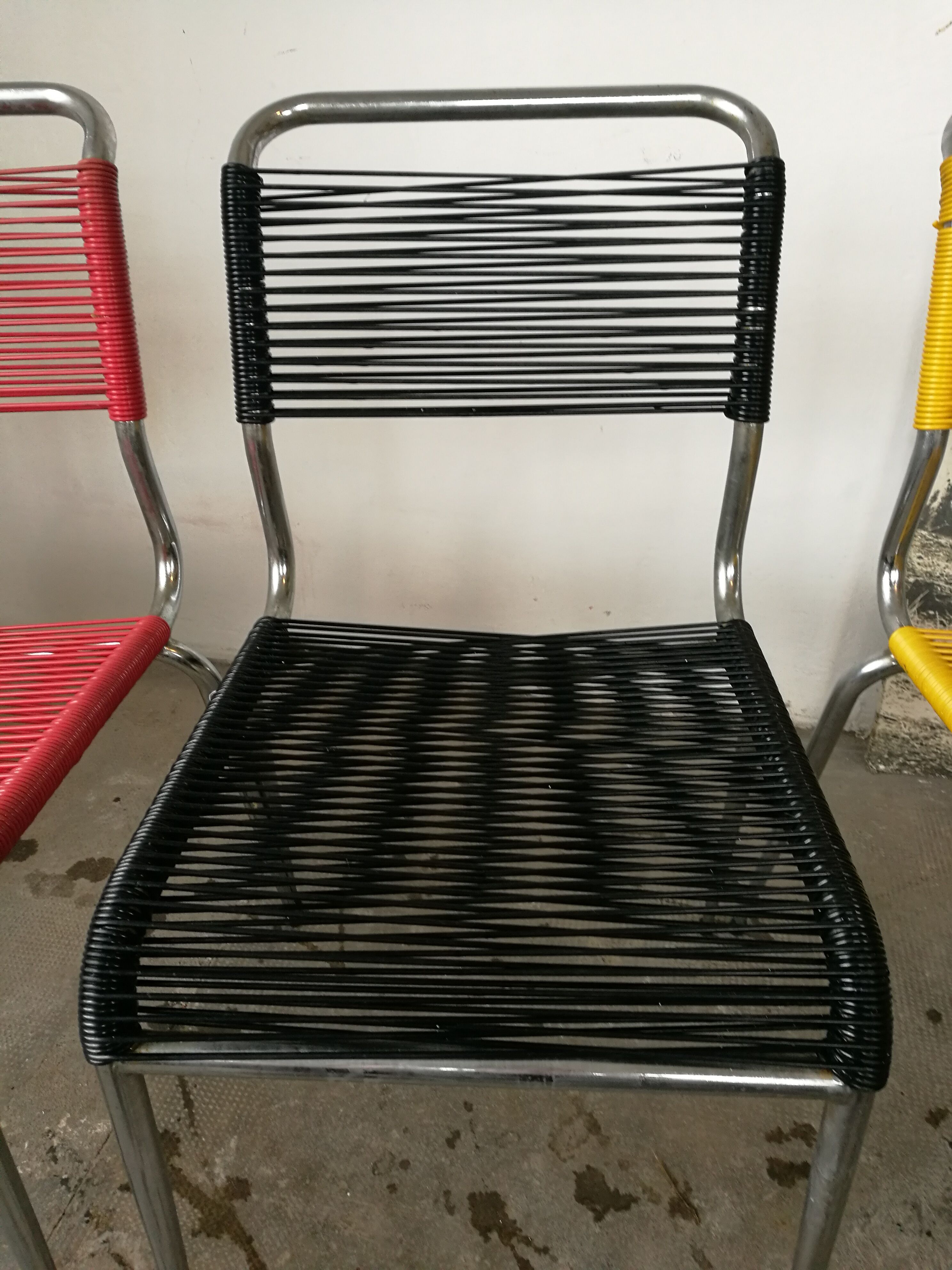 Set of 3 vintage scoubidou chairs