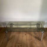 Vintage 70s table in tubular chrome and smoked glass