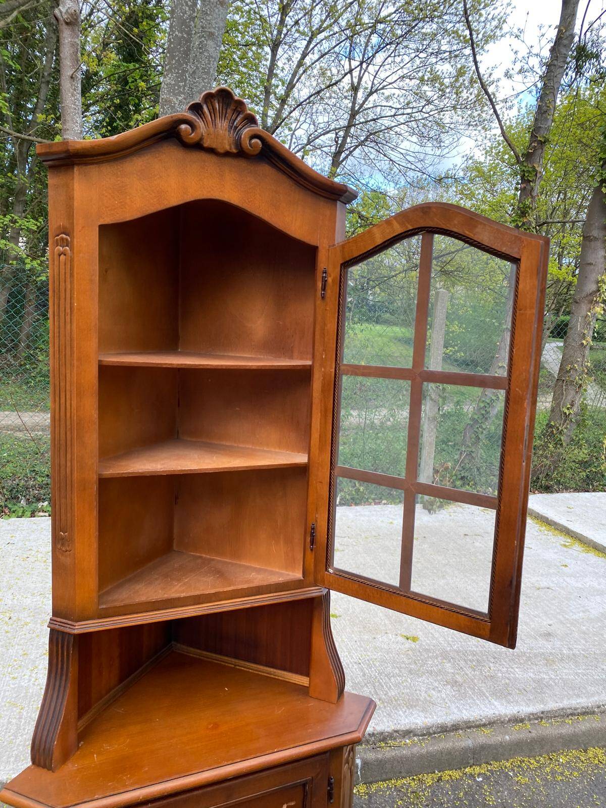 Vitrine d'angle 2 corps encoignure anglaise victorienne en bois
