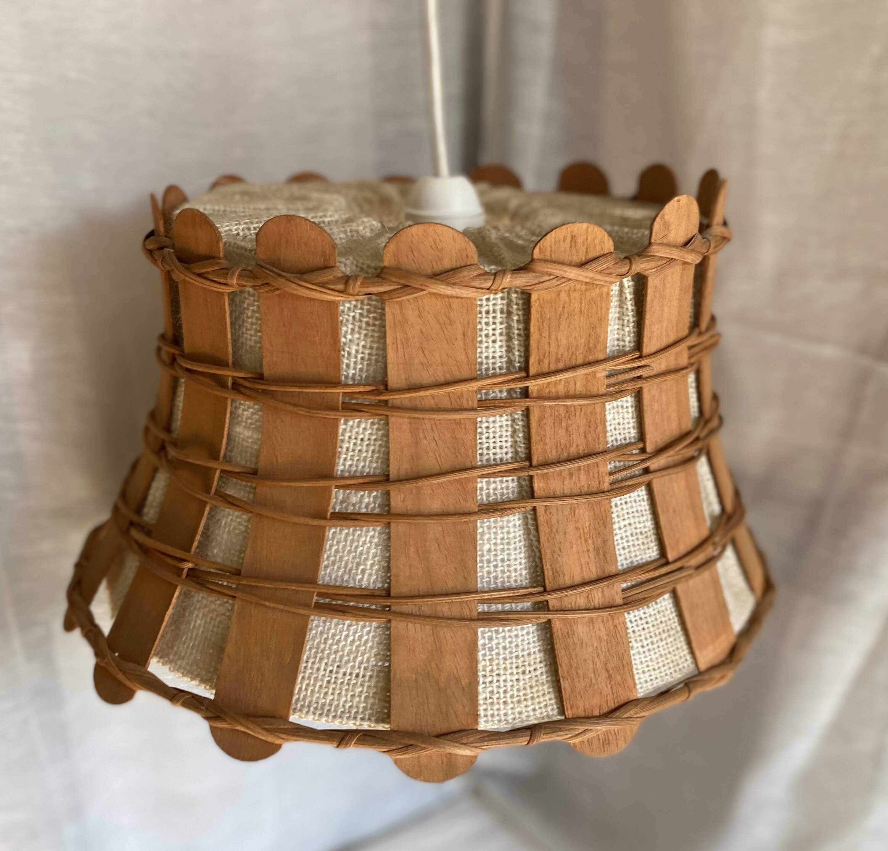 Shabby chic vintage 1960s canvas and wood pendant light