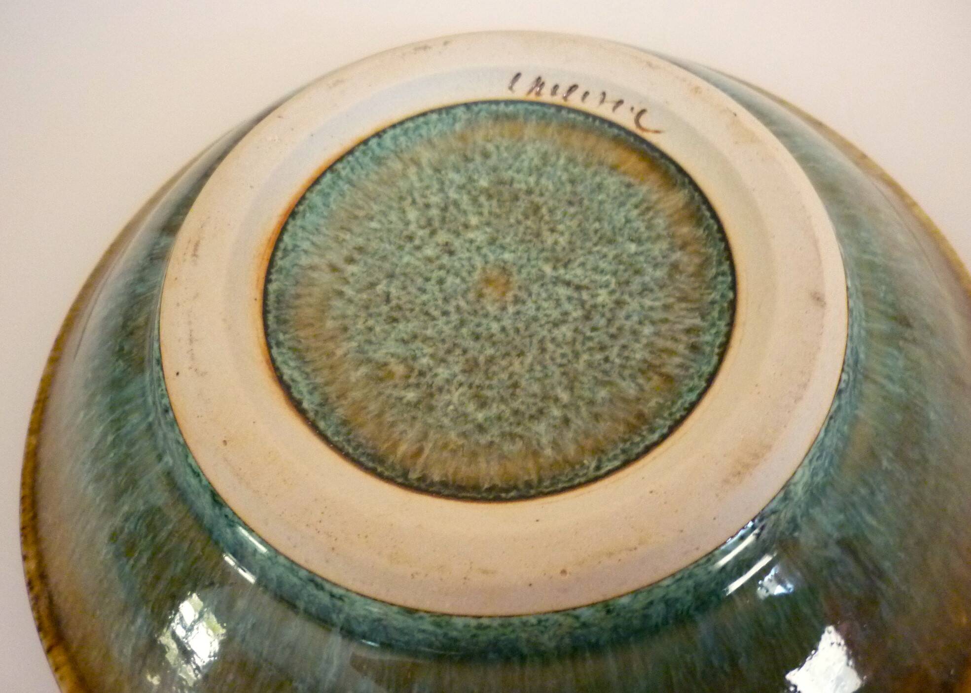 Vide poche, bol évasé ou coupe, céramique émaillée flammée, signature à identifier