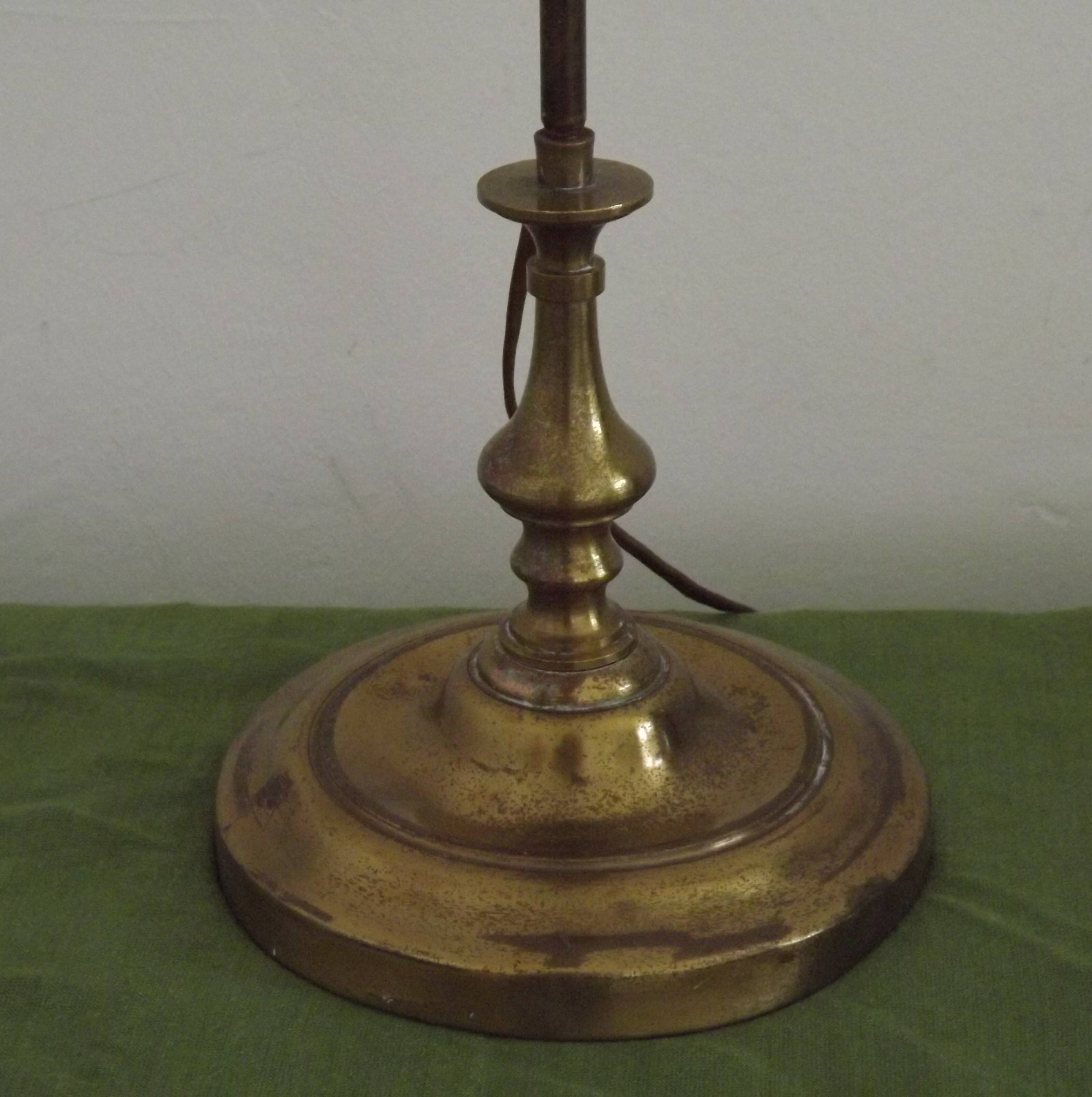 French Antique Brass Anglepoise Table Lamp Patterned Glass Pink Edged Shade 5131