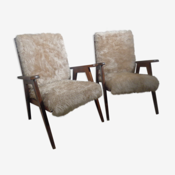 Pair of scandinavian vintage armchairs from the 60s reclining