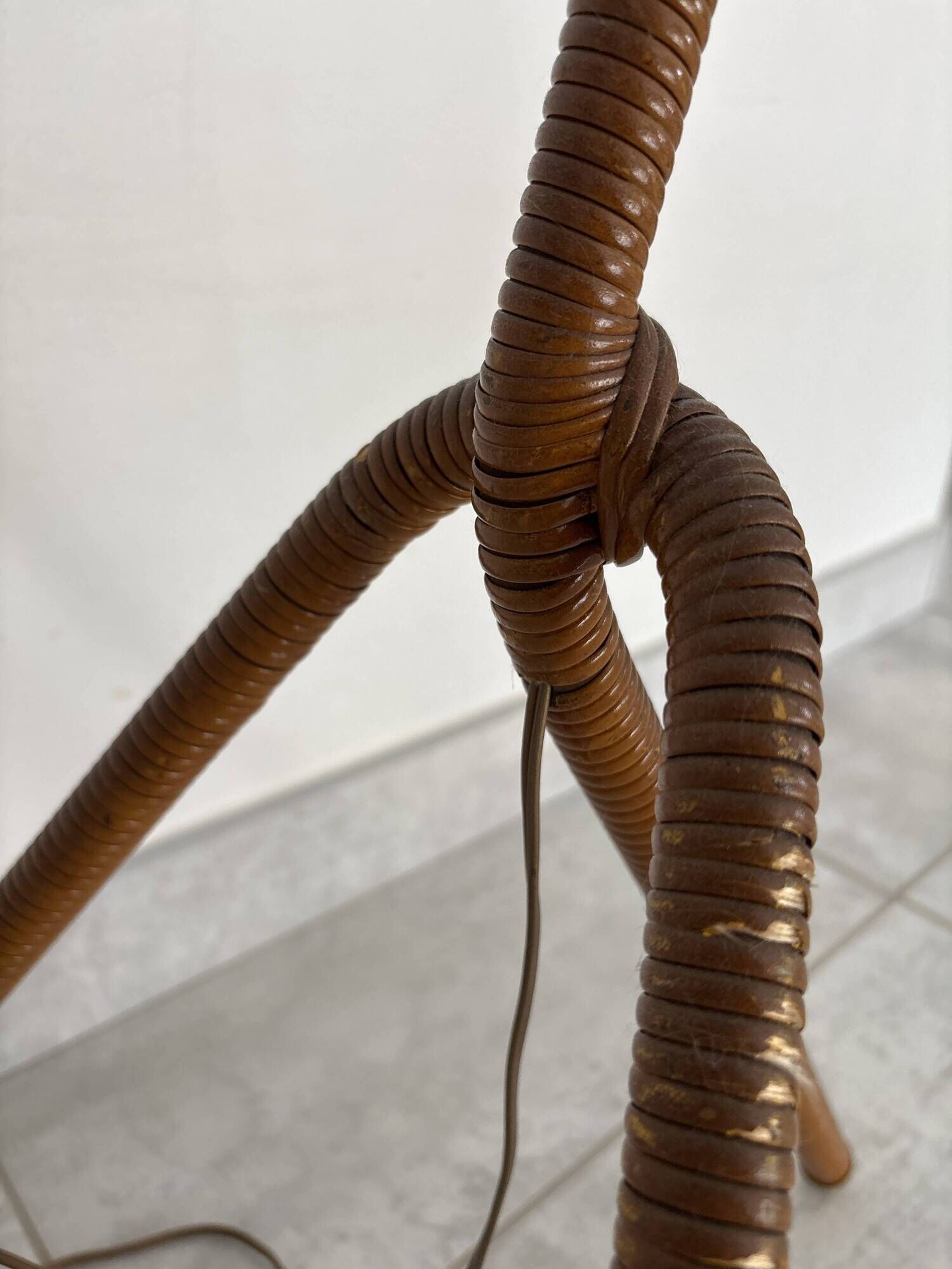 Diabolo floor lamp from the 1950s - brass & rattan - Lunel style - vintage design