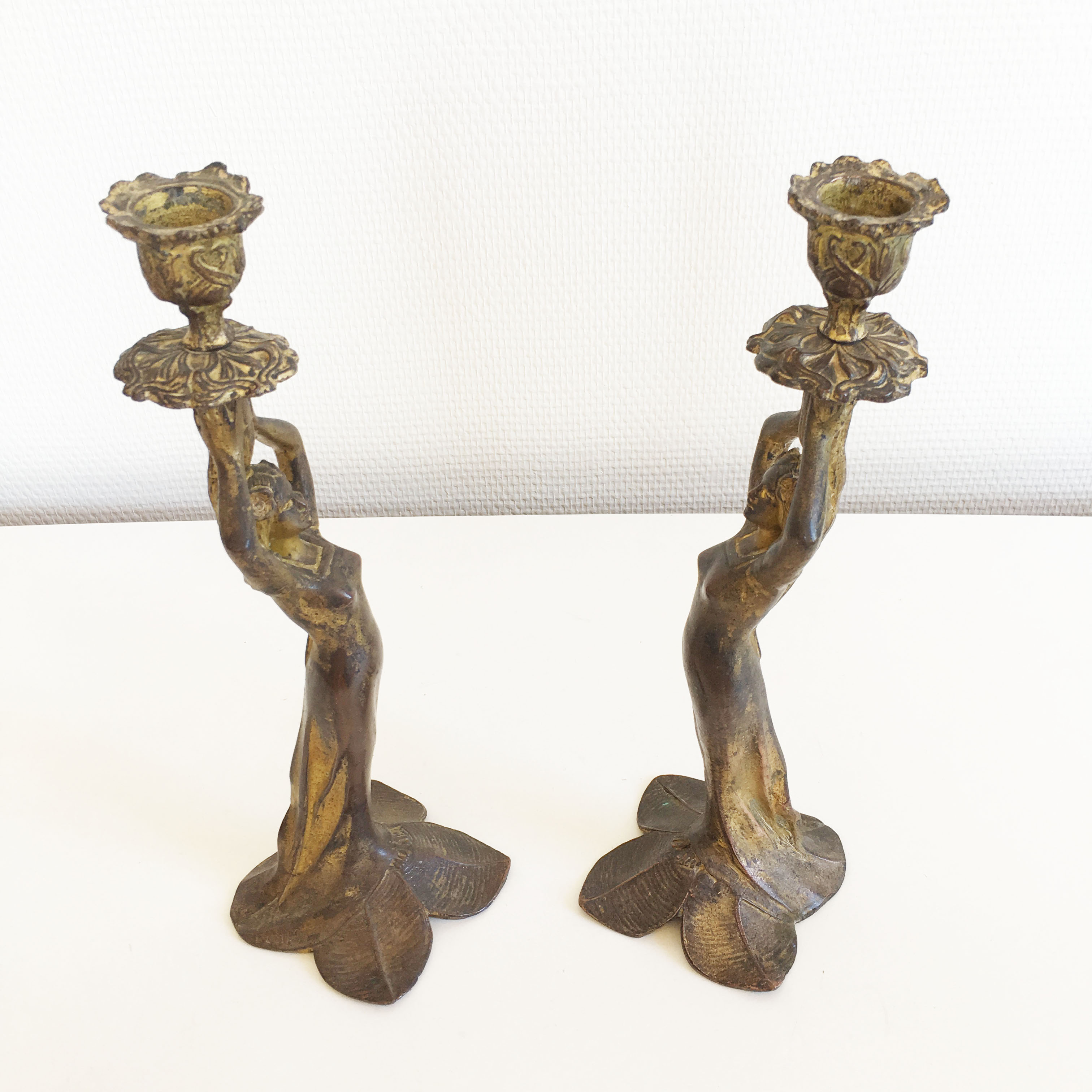 Pair of antique Mermaid candlesticks Art Nouveau