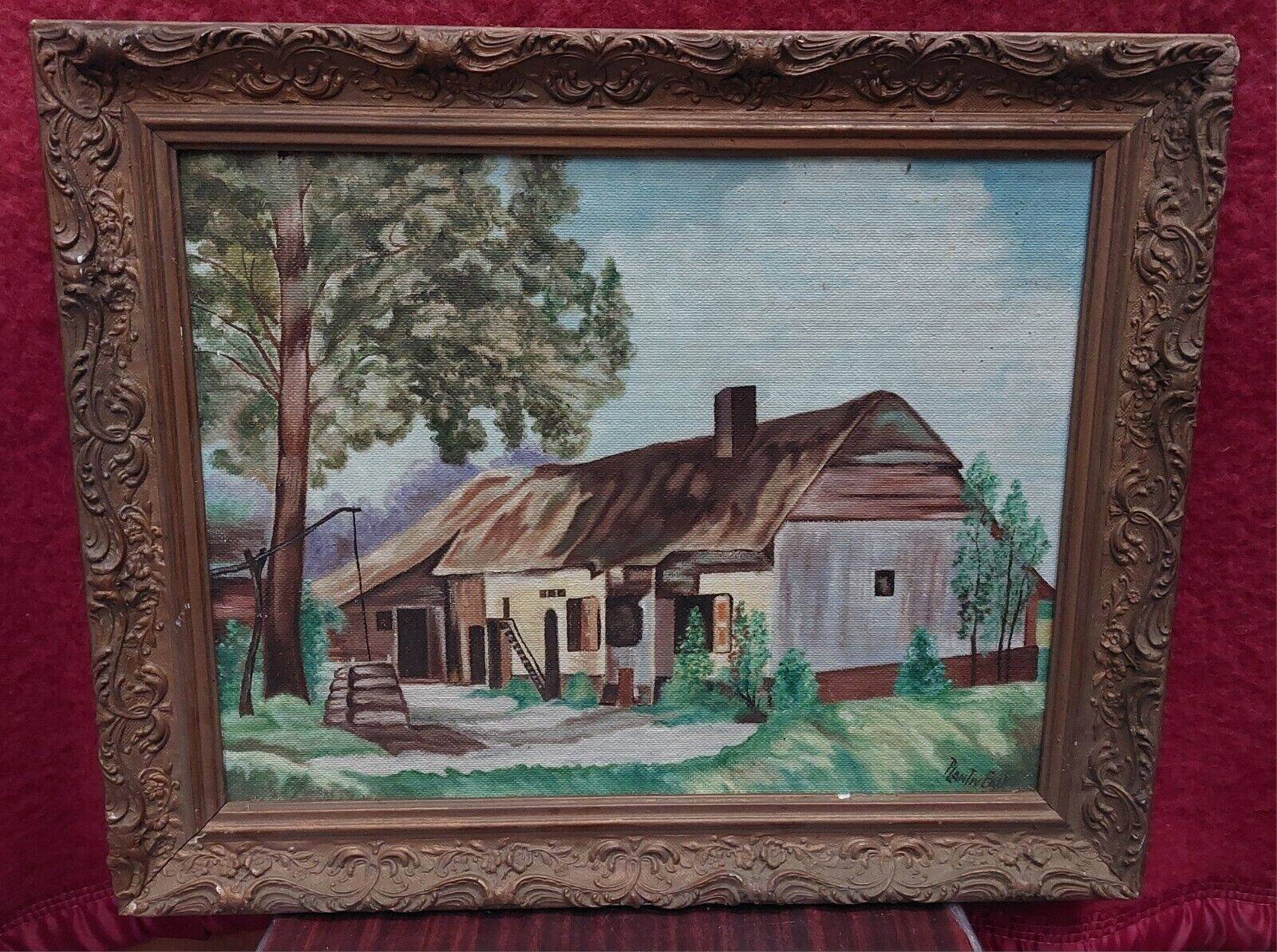 Oil on house mounted panel on the edge of the woods