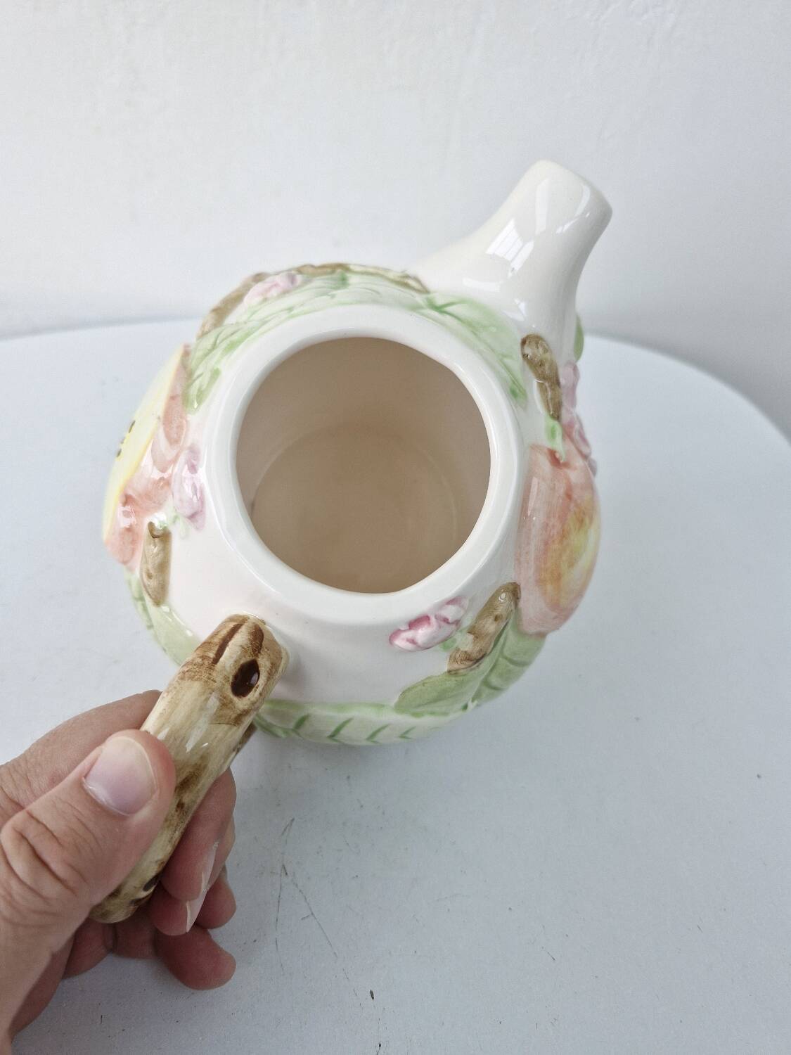 Vintage Ceramic Teapot Tisane Barbotine Apple Apple Tree