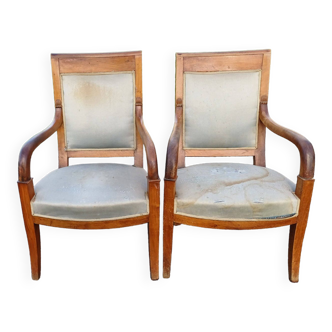 Pair of Empire Style Armchairs in Walnut