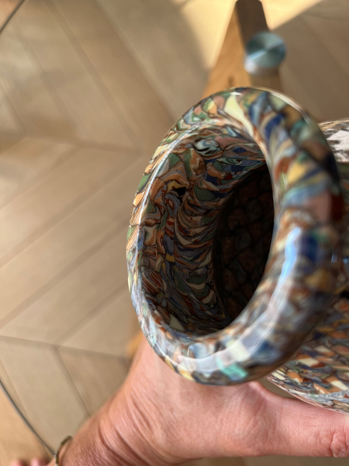 Small Vallauris vase in mosaic clay signed Gerbino