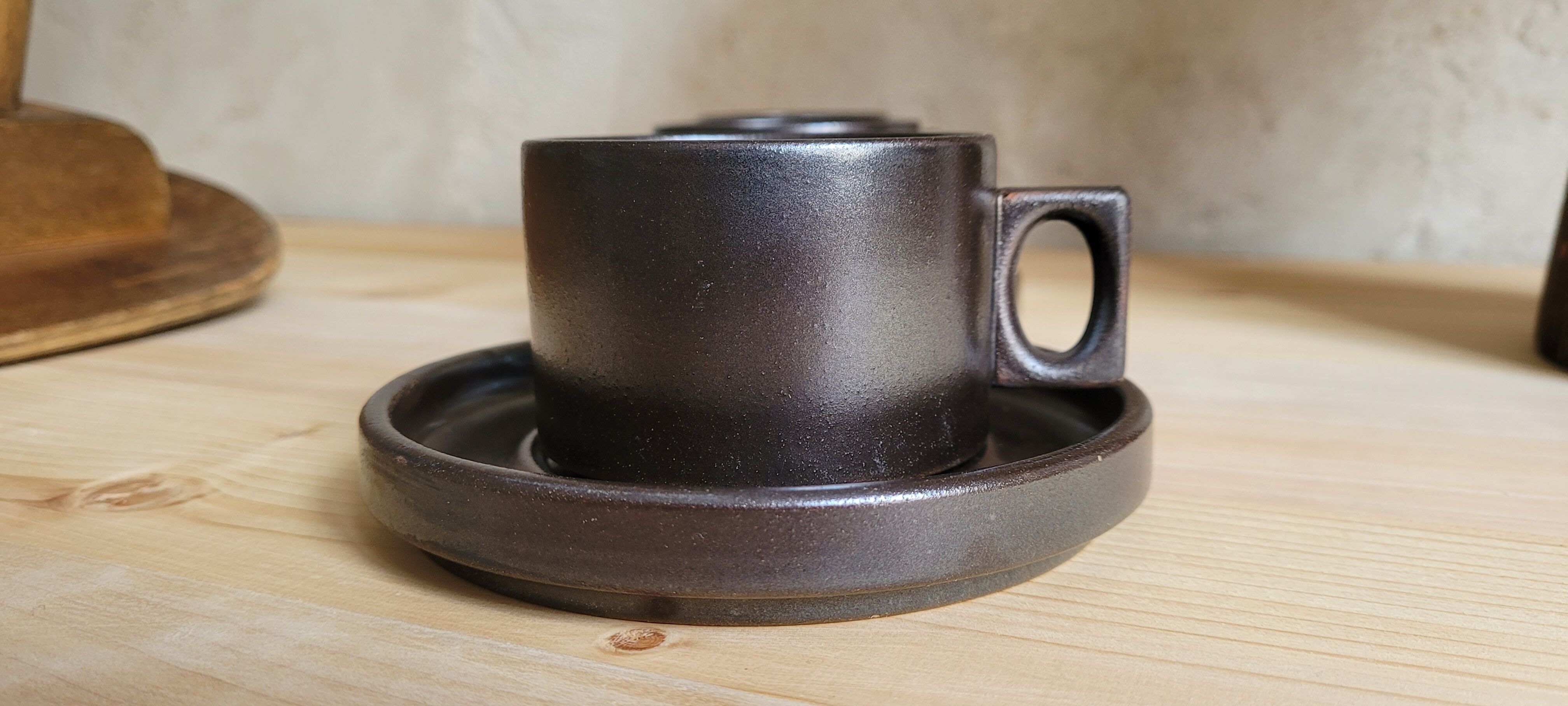 Lot de 3 tasses et sous-tasses en grès de Brenne