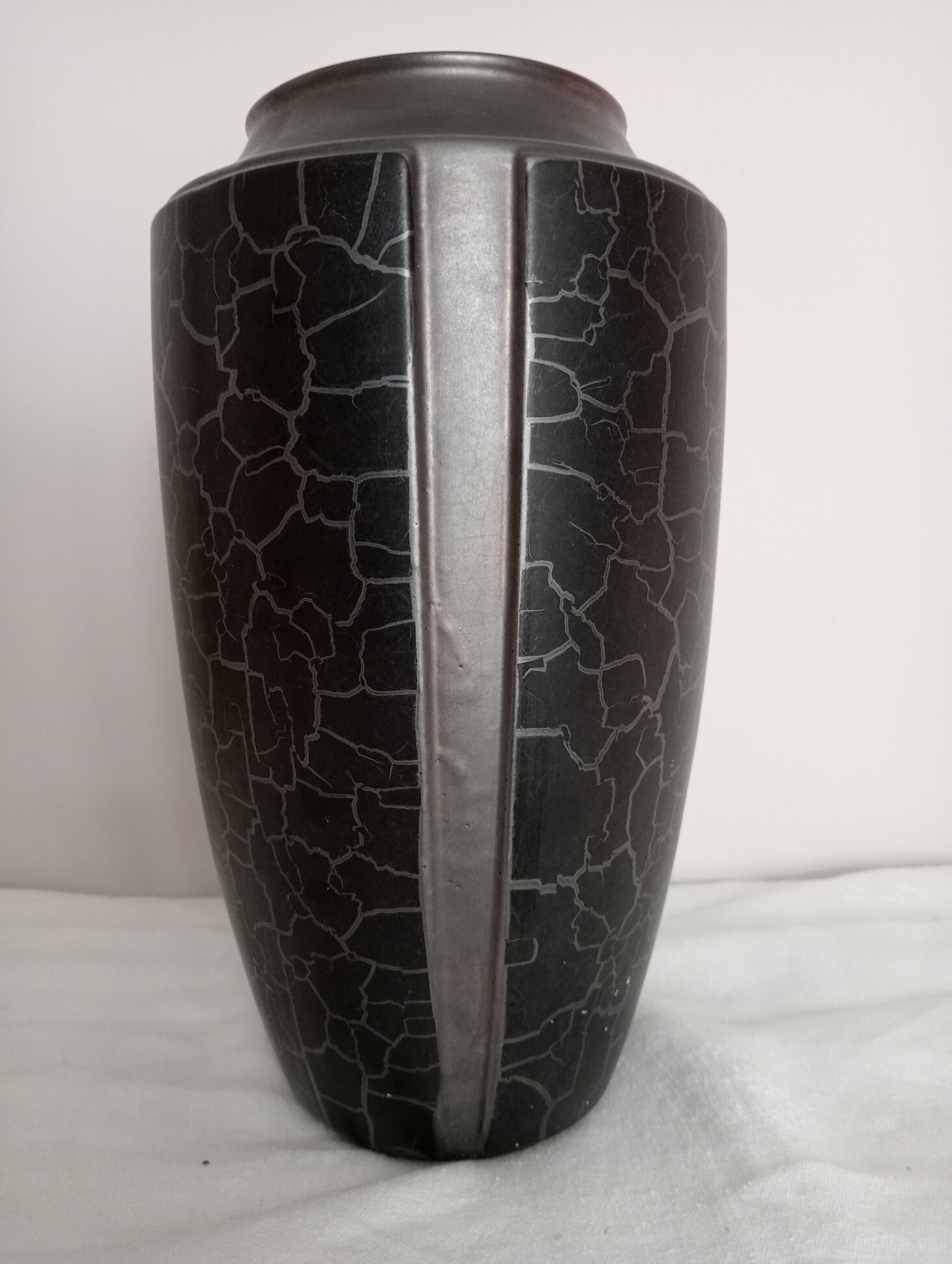 Large iridescent black art deco design vase